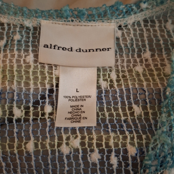 Alfred Dunner Blue and Green Striped Open Front Cover Up - Picture 5 of 6